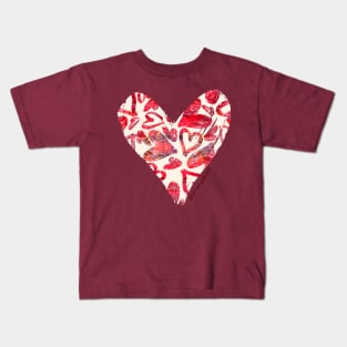 Red Watercolor Hearts Surface Pattern Kids T-Shirt